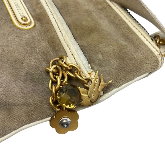JUICY COUTURE Velour Beige Tan Cream Y2L Crossbody Shoulder Bag Purse Tote Charm - Picture 15 of 16